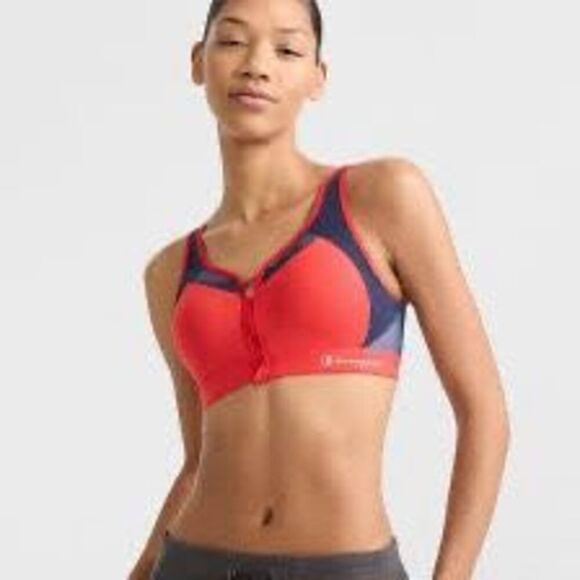 CHAMPION Women's Red Blue Motion Control Zip Front High Impact Sports Bra Size M - Picture 1 of 5